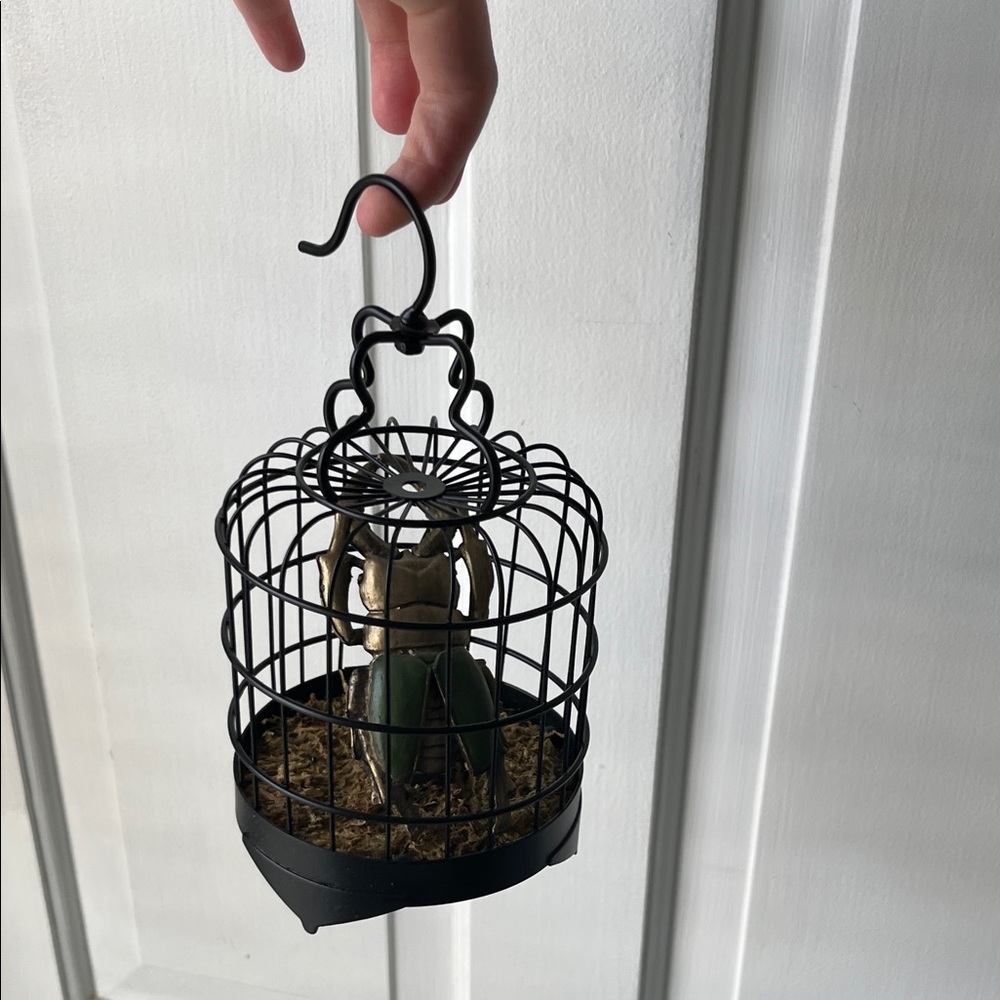Black Wire Birdcage w/ Gold/Green Scarab Beetle Dark Academia Gothic Decor - Picture 8 of 8